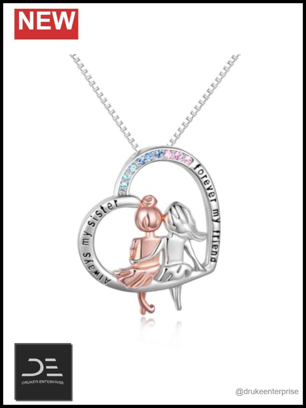 925 Sterling Silver Sisters Necklace Pendant Gift